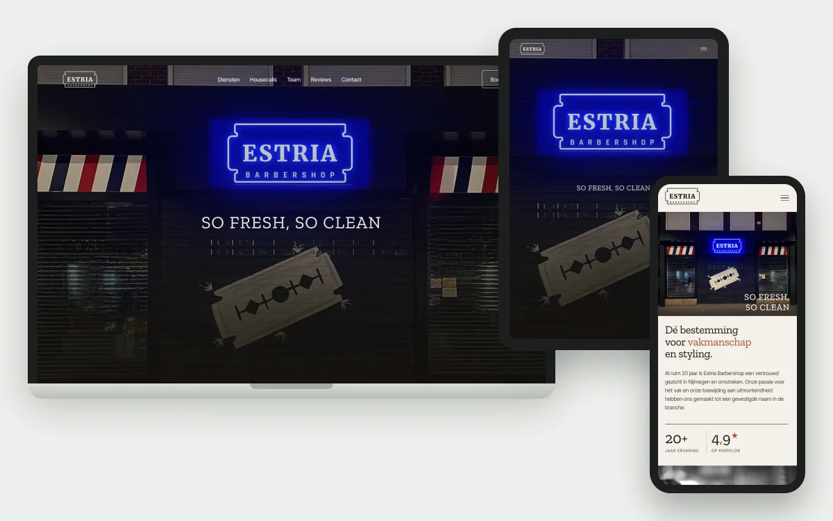 estriabarbershop.nl auf Laptop und Handy