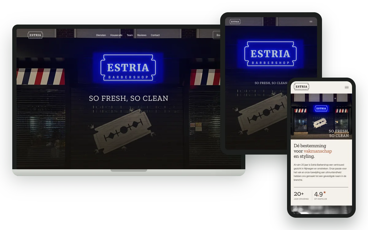 estriabarbershop.nl auf Laptop, Tablet und Handy
