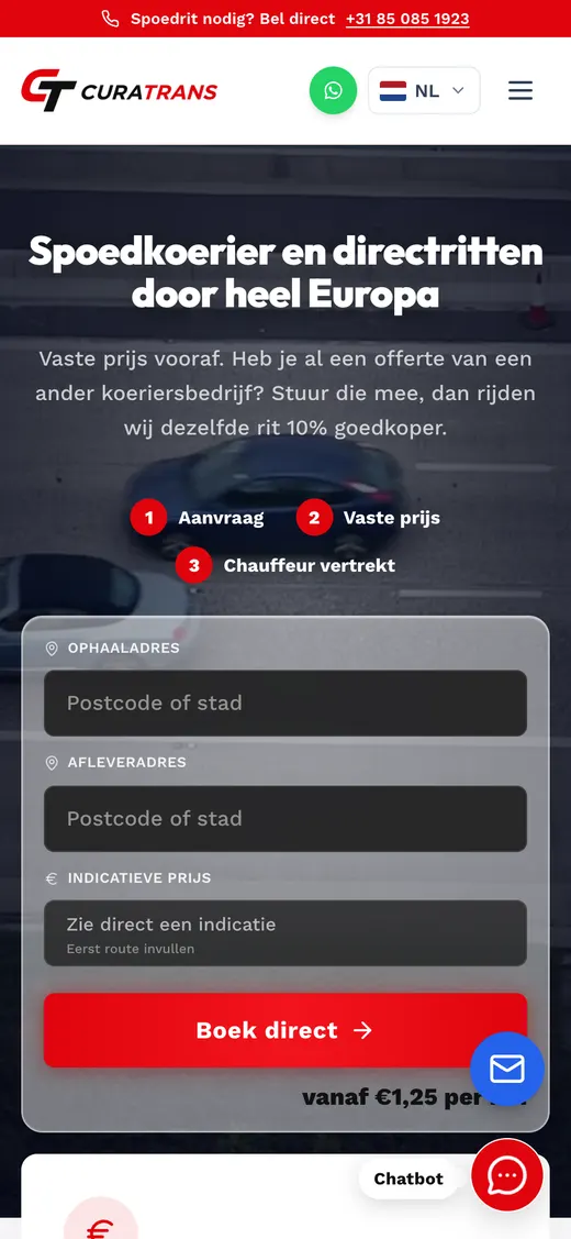 curatrans.nl, Startseite auf dem Handy